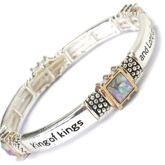 Revelation 19:16 King of Kings Ab Aurora Borealis Crytal Silver Stretch Bracelet - Picture 1 of 2
